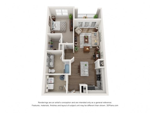 Floor plan for 1 bed, 1 bath, 811 sqft